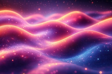 Fototapeta premium Abstract Background of Futuristic Corridor with Glowing Purple and Blue Neon Lights in Cyberpunk Style