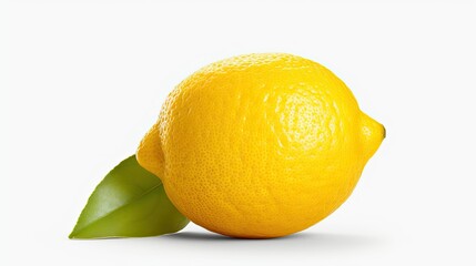 Vibrant Fresh Lemon with Leaf on a Clean White Background