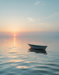 Naklejka premium Sunset Boat Calm Water Peaceful Reflection Hope