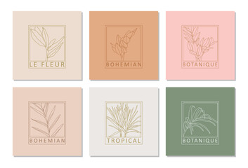 Set of trendy botanical abstract bohemian design icons