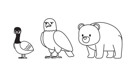 Bald Eagle Canada Goose Bear Cartoon Minimal Doodle Cute Character