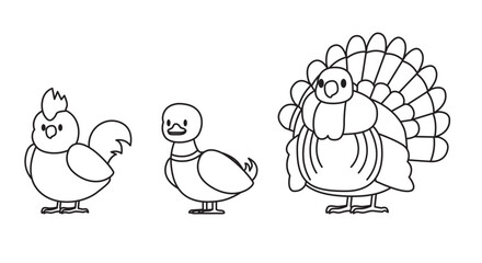 Chicken Duck Turkey Poultry Cartoon Minimal Doodle Cute Character
