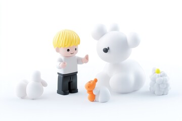 Playful child and bear figurines