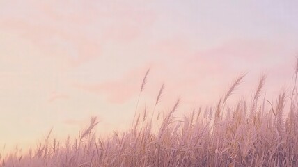 Golden wheat stalks gently swaying beneath a soft pastel sunset sky, creating an artistic, calming wallpaper that evokes serenity, nature&rsquo;s rhythm, and warm harvest-season beauty.