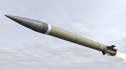 A Long Missile Ascending Into A Cloudy Sky