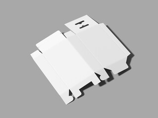 White Blank Diecut Hanging Box Packaging Mockup 3D Rendering on Gray Background