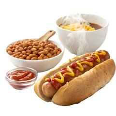 Delicious Baked Beans Hot Dog Meal eat isolated on transparent background