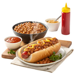 Delicious Baked Beans Hot Dog Meal eat isolated on transparent background