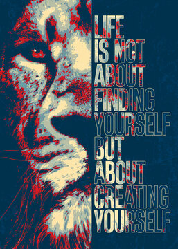 life quote with lion illustration text