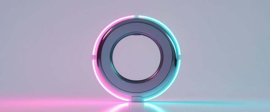 Futuristic Circular Device with Glowing Neon Lights.