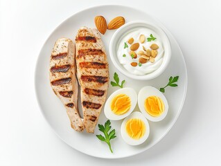Grilled Chicken, Boiled Eggs and Almonds Plate
