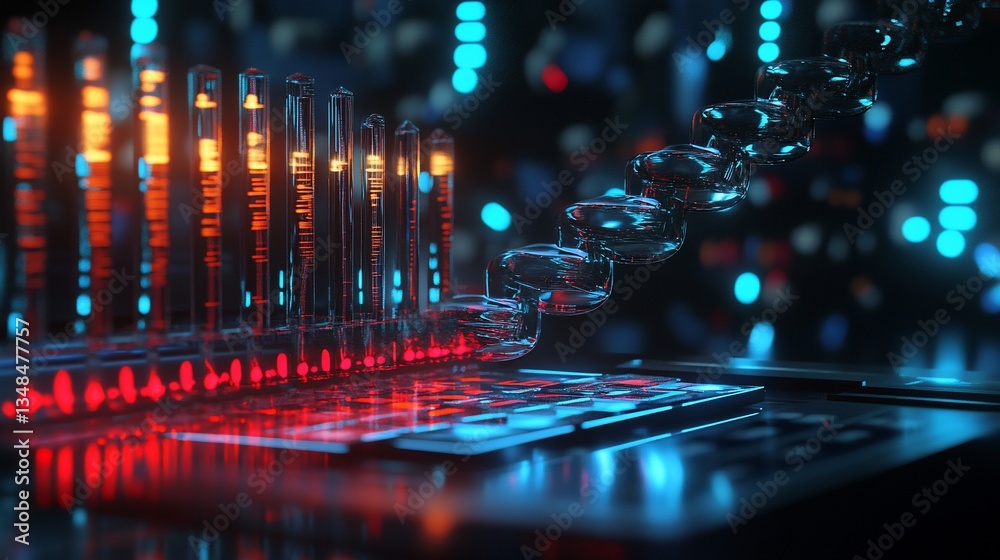 Aufkleber futuristic blockchain technology and data analysis visualization concept