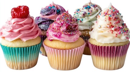 **Assortment of Colorful Cupcakes on Transparent Background: Sweet Bakery Treats, Pastries, and Cookies with Cream and Sugar (PNG)**