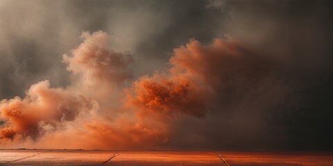 Obraz premium Dramatic Smoky Background Orange Brown Ground.