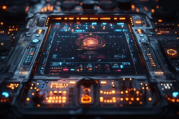 Digital Task Management and Progress Planning Interface with Holographic Panels and Neon Accents