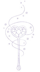 Heart shape magic wand doodle. Fairytale element in sketch style. Hand drawn vector illustration isolated on white background