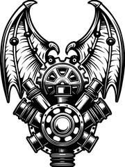 Cybernetic dragon demons in SVG vector format. Wings and Gears: Steampunk Inspired Industrial Design Element