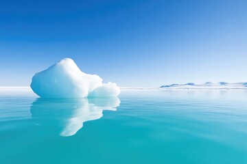 Majestic iceberg floats serenely in crystal-clear waters under b