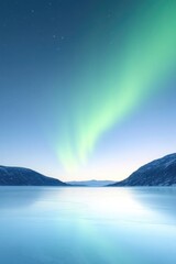 Naklejka premium Dazzling Northern Lights illuminate serene waters in tranquil Ar