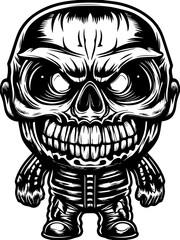 Fototapeta premium Demon Grim Reaper and Gothic creatures in SVG vector format. Dark Cartoon Skull Character with Intense Expression and Details