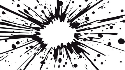 Black ink splatter creates abstract background with dynamic energy