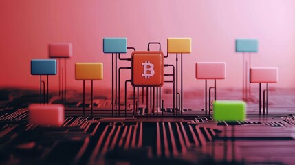 Digital Cryptocurrency Concept with Bitcoin Symbol and Nodes