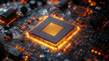 AGI Microchip on Futuristic Circuit Board Cyberpunk Art