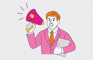 Businessman making an announcement vector art Isolated on transparent background and editable stroke