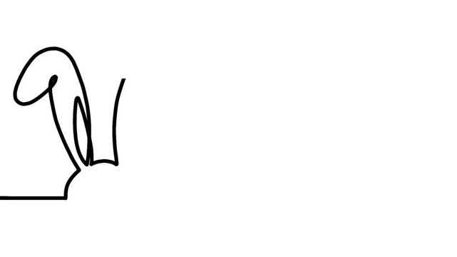 4K animated bunny continuous line drawing on white background. Concept of animal and easter background.