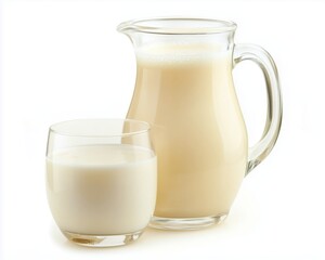 Glass and pitcher of milk