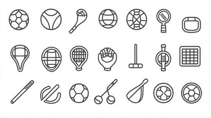 A clean and simple sports icon set with outlines for different sports equipment and games. 