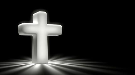 Obraz premium A white illuminated cross is positioned against a black background