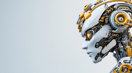 White and Gold Female Robot Profile 3D Render
