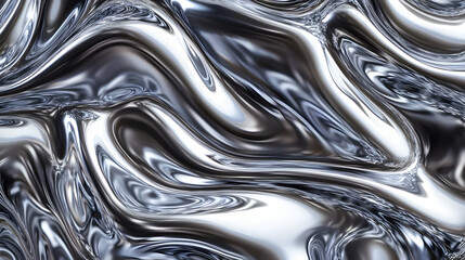 Abstract Liquid Metal Texture Silver, Chrome, Shiny, Swirling, Fluid, Reflective, Wave, Glossy, Meta