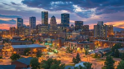 Obraz premium City skyline bathed in beautiful colors after sunset