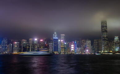  A night long exposure view of Hong Kong island Central district city skyline.