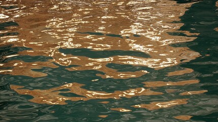Glimmering Water Surface with Reflections of Light and Depth in Turquoise and Gold Hues