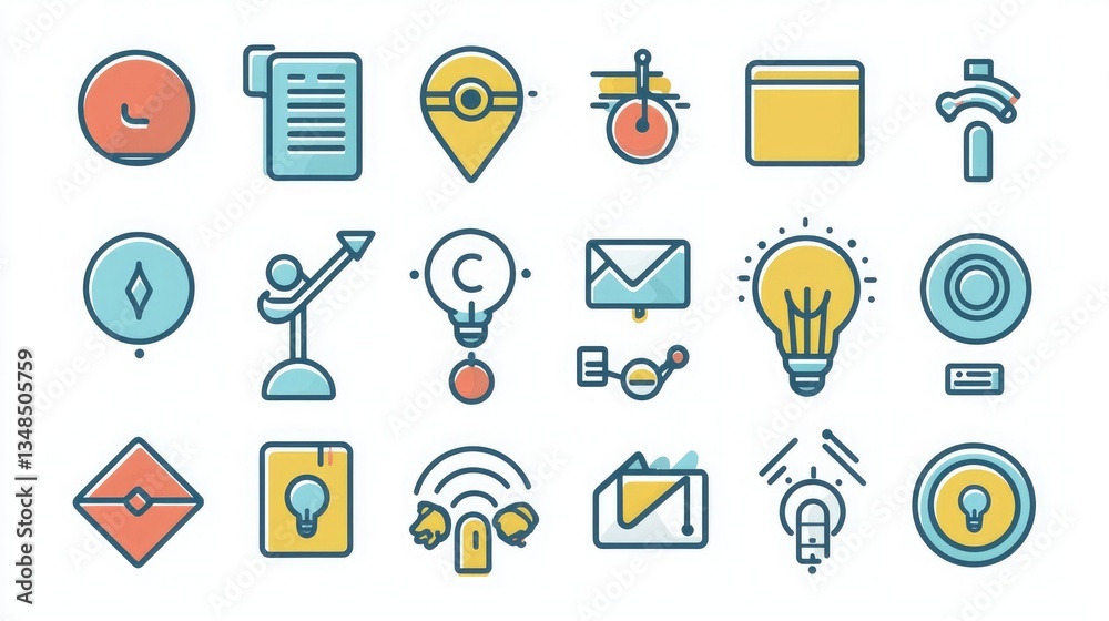Poster A creative thin line icon set, featuring basic yet sophisticated designs for use in mobile apps and websites. 