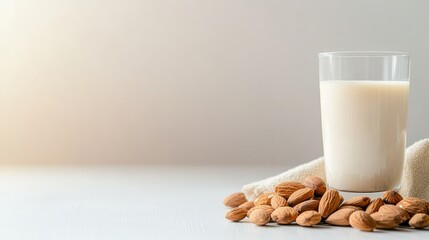 Almond milk, nuts, light background