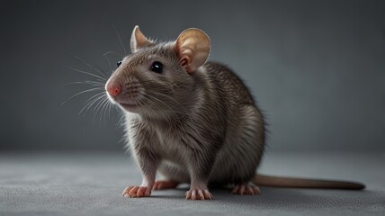 Curious Gray Rat Isolated on Transparent Background"