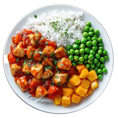 Sweet and sour pork with cashew nuts and rice and
Sour Chicken with Rice On White Background