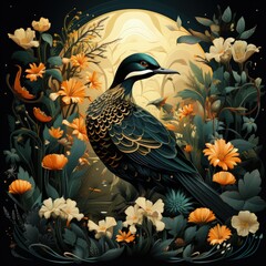 Fototapeta premium Minimalistic Wildlife Composition with Dark Color Palette