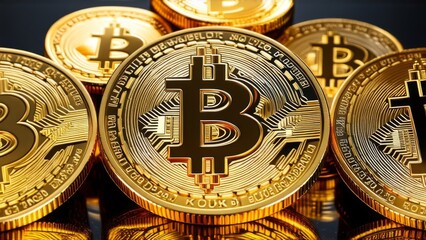 yellow, gold Bitcoin coin close-up