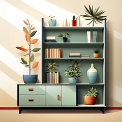 Aesthetic Interior Cabinet Vector with Shelves and Storage Space
