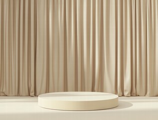Fototapeta premium beige background with a minimal podium scene for product display. A clean, modern composition with soft lighting and a simple geometric design, ideal for presentations and branding visuals