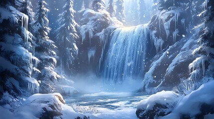 Frozen Waterfall Winter Wonderland Snowy Landscape