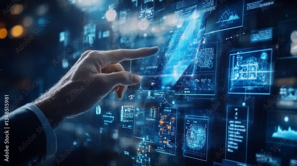 Aufkleber navigating complex data: a hand interacting with a digital interface