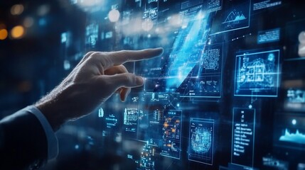 Navigating Complex Data: A Hand Interacting with a Digital Interface