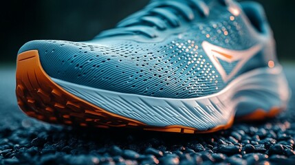Running Shoe Closeup: Teal & Orange