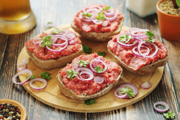 Traditional German sandwiches with minced meat Mettbroetchen